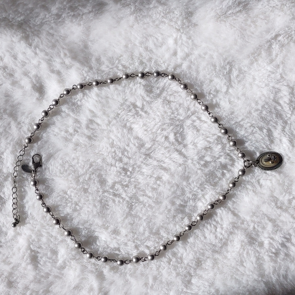 Aerie fleur de lis pendant necklace w silver beads